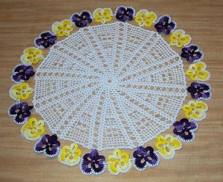 Purple and Yellow Pansy Chain Hand Crochet Doily
