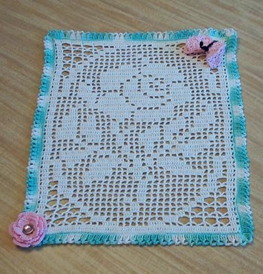 Filet Rose with Butterfly Hand Crochet Doily - **NEW**
