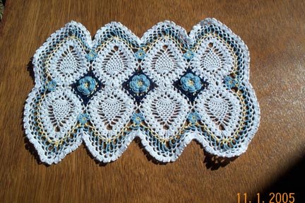 Pineapples and Blue Roses Hand Crochet Doily - **NEW**