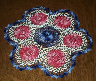 Red, White and Blue Patchwork Hand Crochet Doily - **NEW**