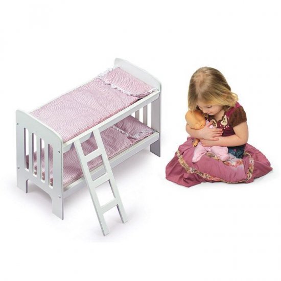 Badger Basket White Doll Bunk Beds w/ Ladder Pink Gingham Bedding #01855