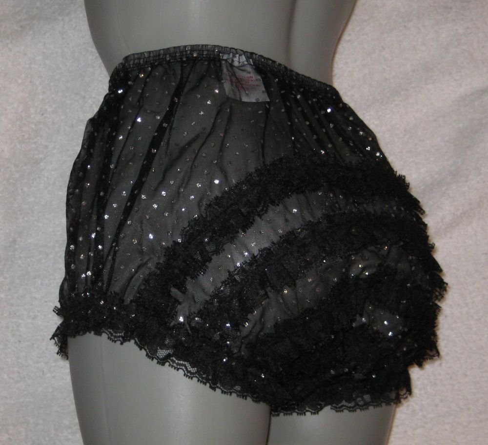 Vintage Style Sheer Black Nylon Sissy Ruffle Panties Xxxl W 50