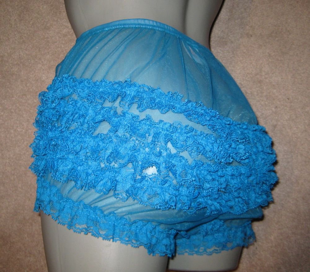 Cs Sheer Ruffle Frilly Lacey Peacock Sissy Chiffon Panties M L Xl