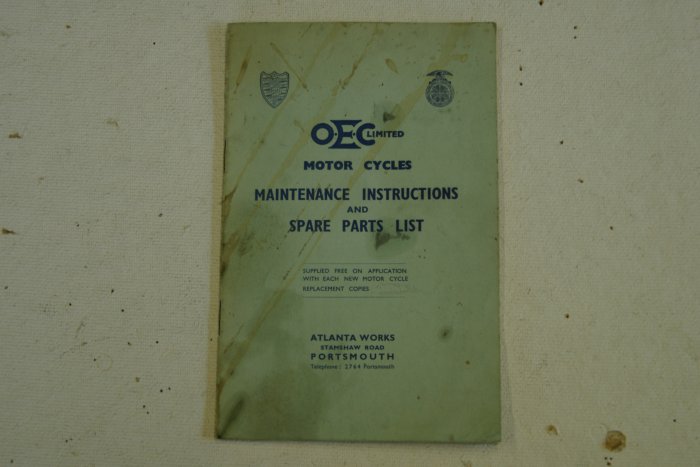 O E C Motor Cycles Maintenance Instructions & Spare Parts List