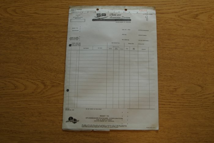 PACKARD Parts and Accessories Invoice