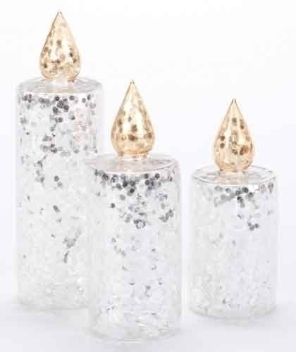 3pc Set of 6-10" Silver Glass Candle - 35432