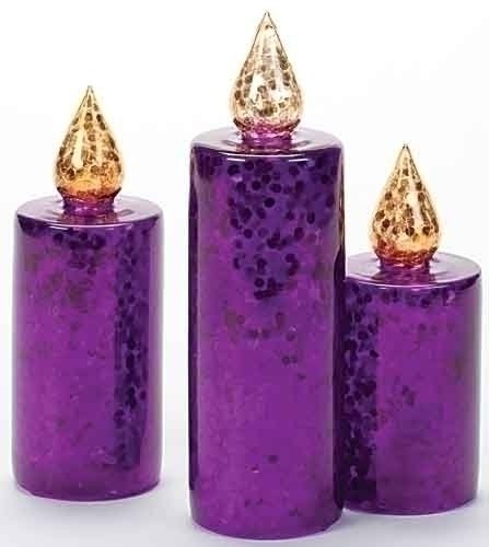 3pc Set of 6-10" Purple Glass Candle - 35433