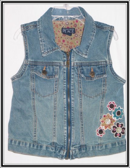 TCP The Children's Place Denim Jean Flower Vest 7 8