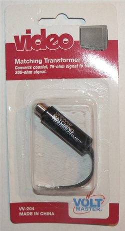 Video Matching Transformer Coverts Coaxial, 75-ohm Signal to Twin-Lead 300-ohm - NIP + Free Ship