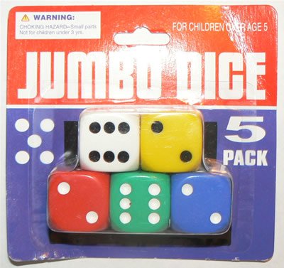 NEW 5 Party Casino Game RPG Bunco Bunko Jumbo Dice Set 5 Colors (1" inch) - NEW!