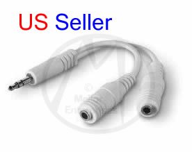 DUAL 3.5MM HEADPHONE EARPHONE JACK Y SPLITTER *White*- iPOD & All 3.5mm Jacks -NIP & FREE SHIPPING!