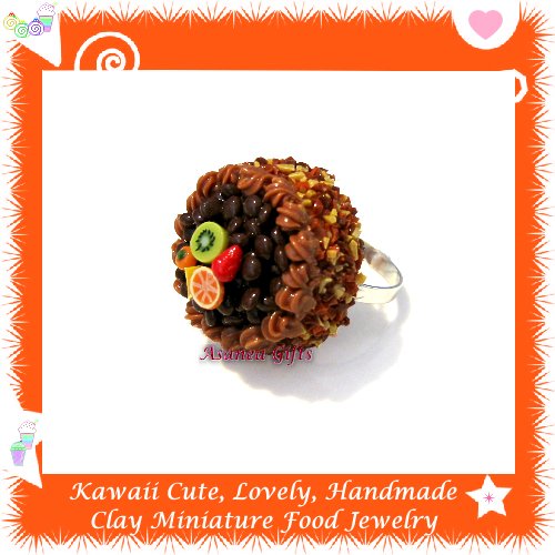 FOOD JEWELRY - HANDCRAFTED JAVA BEAN MINIATURE CAKE PENDANT RING ECMFJ-RG2012