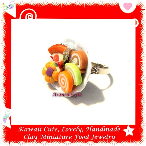 FOOD JEWELLERY - HAND MADE PIZZA AND CAKE PENDANT RING ECMFJ-RG1031