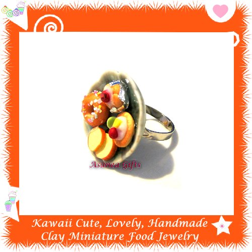HANDCRAFTED JEWELRY - MINIATURE FOOD PLATE PENDANT RING ECMFJ-RG1024