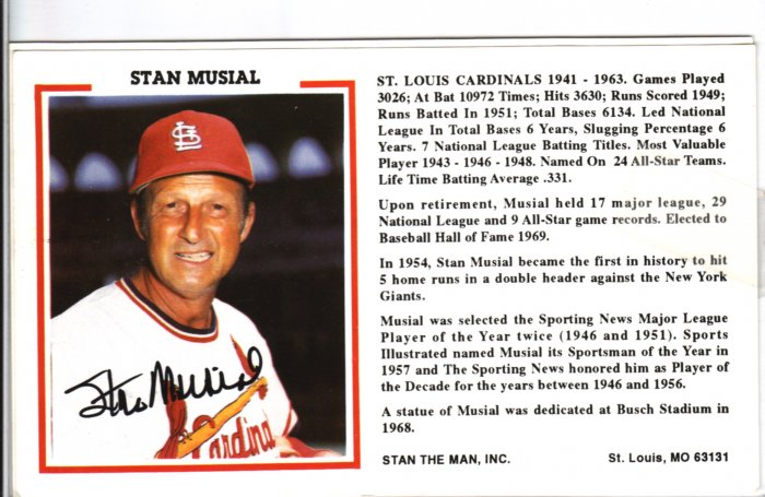 Stan Musial Autograph Signed photocard! Cardinals