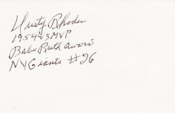 Dusty Rhodes Autographed 3x5 card! New York Giants