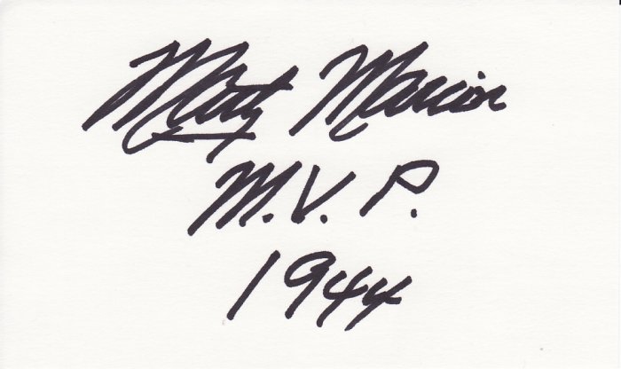 Marty Marion Autograph Signed index card! St. Louis Cardinals INSCRIBED