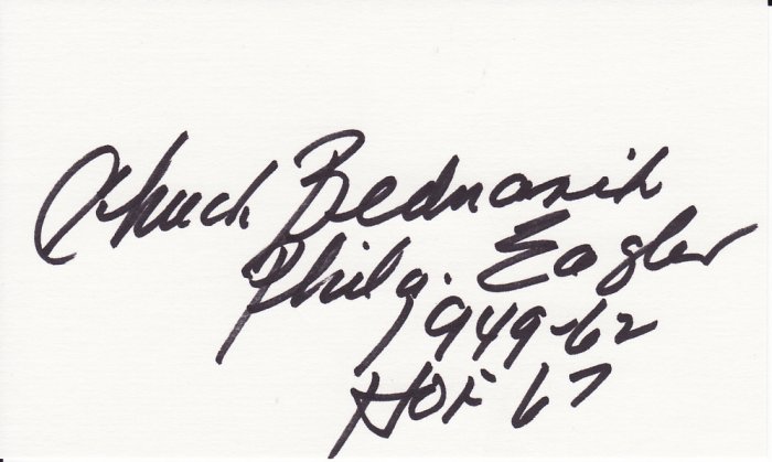 Chuck Bednarik Autograph Signed index card! Philadelphia Eagles