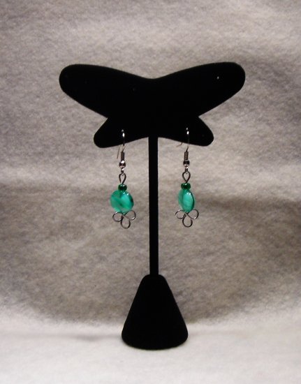 LC981E - Sea Green Oval Beaded Earrings