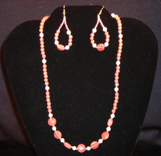 LC942S - Cherry Quartz Necklace and Earrings
