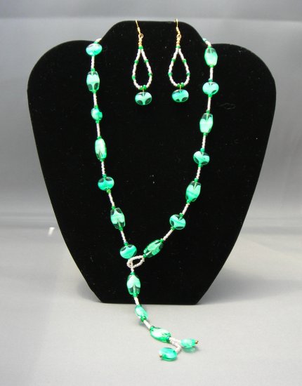 LC957S - Sea Green Lasso Style Necklace and Earring Set