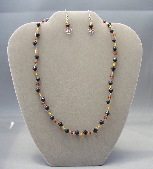 LC951S - Faceted Black Beaded Necklace and Earring Set