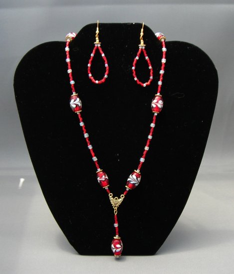 LC941S - Feather Red Necklace and Earrings