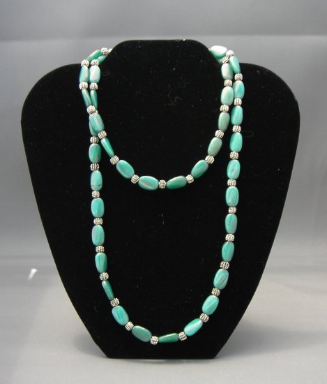 LC946N - Blue Green Twisted Bead Necklace