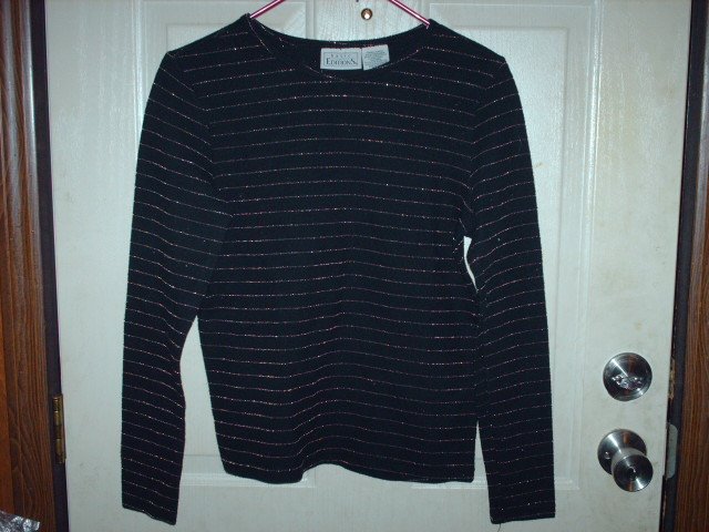 Long Sleeve Women's Black Shirt with Gold Stripes Size Small Used