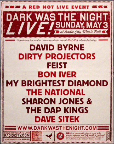 DARK WAS THE NIGHT Concert Poster * RADIO CITY NYC * 2' x 3' Rare 2009 Mint