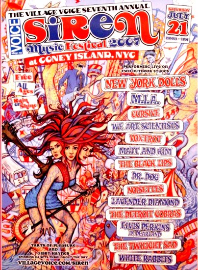 SIREN MUSIC FESTIVAL Original Concert Poster CONEY ISLAND NYC 2' x 3' * NY Dolls & M.I.A. * 2007 New