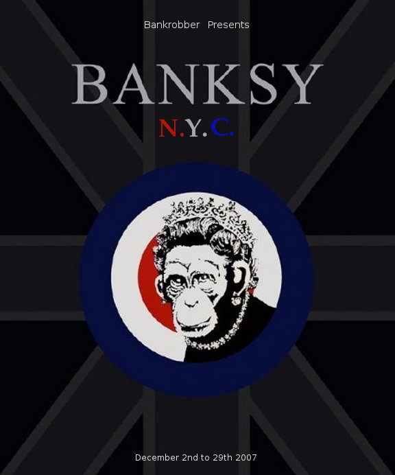 Banksy Original Graffiti Art Exhibit Poster * Monkey Queen * 2' x 3' Rare 2007 Mint