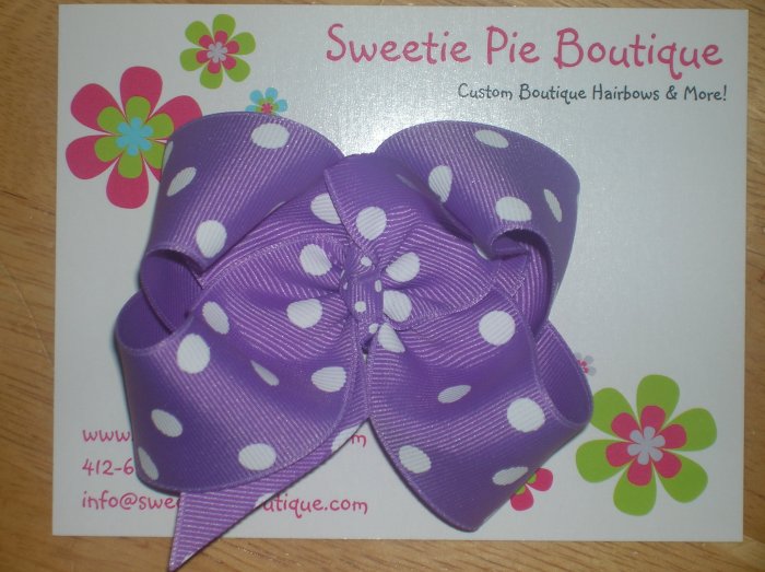 Purple & White Polka Dot Basic Boutique Bow