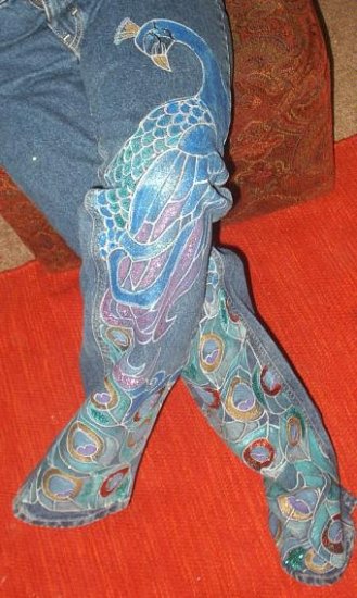 Peacock Hand Painted Jeans size 6