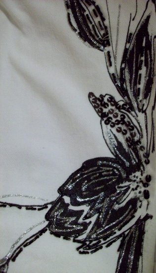 White and Black Jeans Hand Painted with Silver beading and details size 11-13