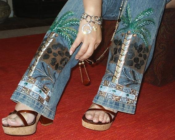 Hand Painted Palm trees on blue jeans size 3/4