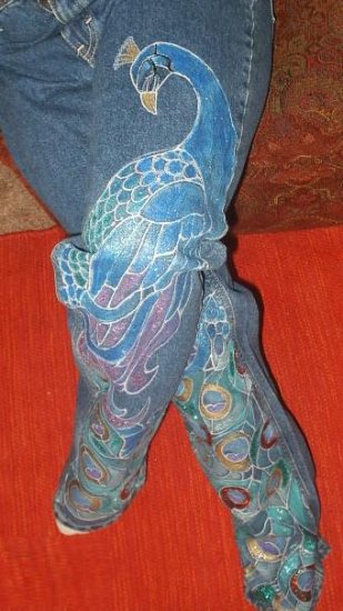 Peacock Hand Painted Jeans size 14