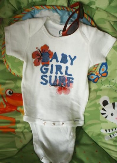 Baby Onesie Girl Hand painted " BABY GIRL SURF" 18 MONTHS