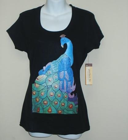 Multicolored Peacock printed on t-shirt size SMALL-FREE SHIPPING