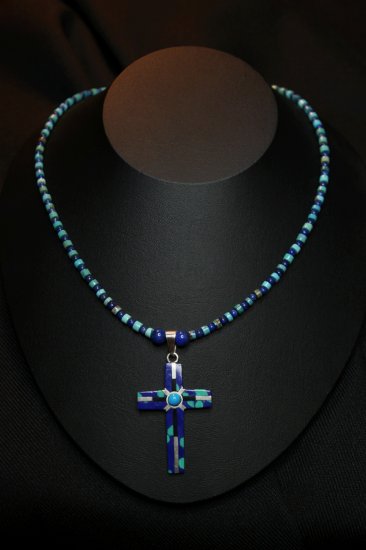 Lapis, Lazuli & Turquoise w/ Enamle .925 cross