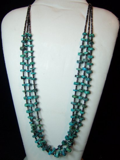 Turquoise & Heishi shell, American Indian 3-Strand on String