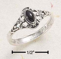 RG007-STERLING SILVER ELONGATED BLACK MARQUIS WITH SCROLL