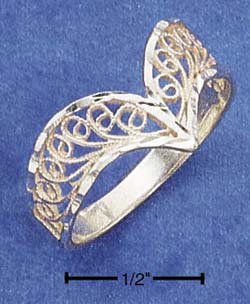 RG005-STERLING SILVER DIAMOND-CUT FILIGREE V RING