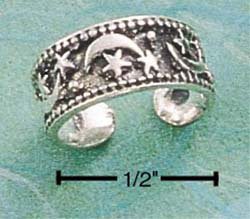 RG025-STERLING SILVER ANTIQUED MOON AND STAR EAR CUFF