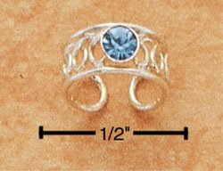 RG028-STERLING SILVER OPEN WIRE LOOP-DE-LOOP EAR CUFF WITH LT BLUE CRYSTAL