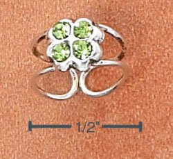 RG036-STERLING SILVER GREEN CRYSTAL CLOVER EAR CUFF