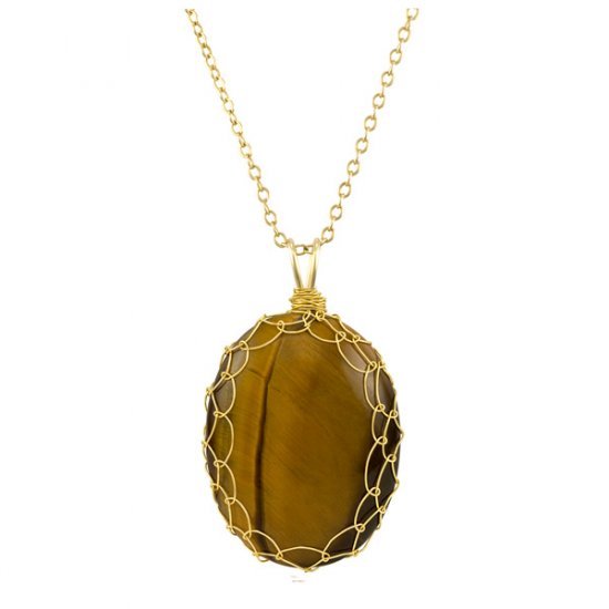 Large Tigers Eye Charlotte Pendant in Gold
