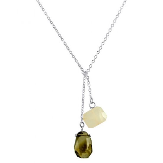 Ollie Lariat Smokey Quartz & Rose Quartz in Sterling Silver