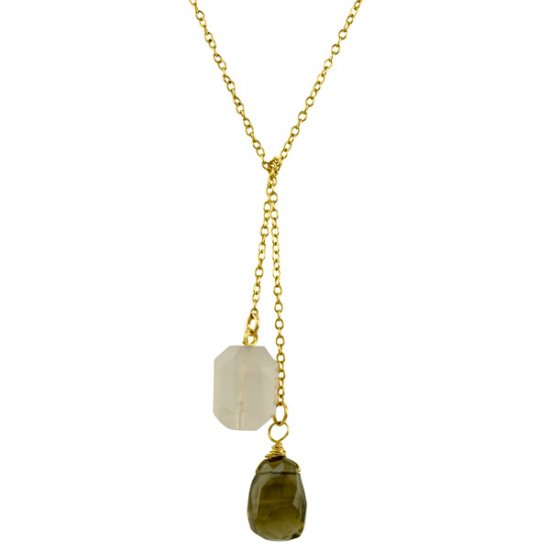 Ollie Lariat Smokey Quartz & Rose Quartz in Gold