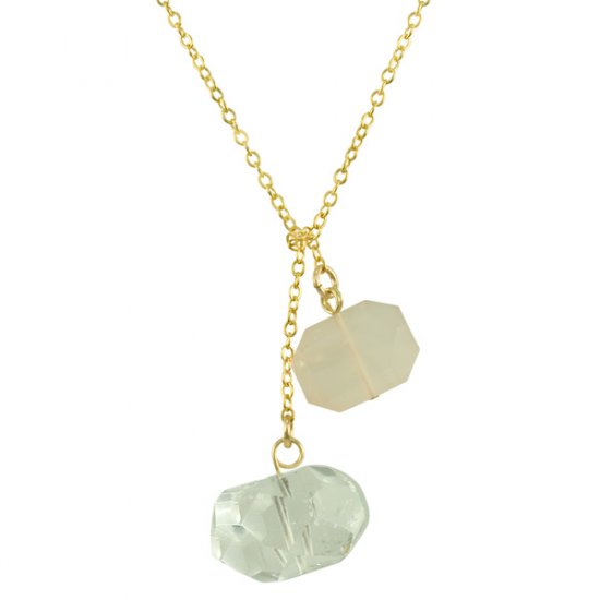 Ollie Lariat Crystal Quartz & Rose Quartz in Gold